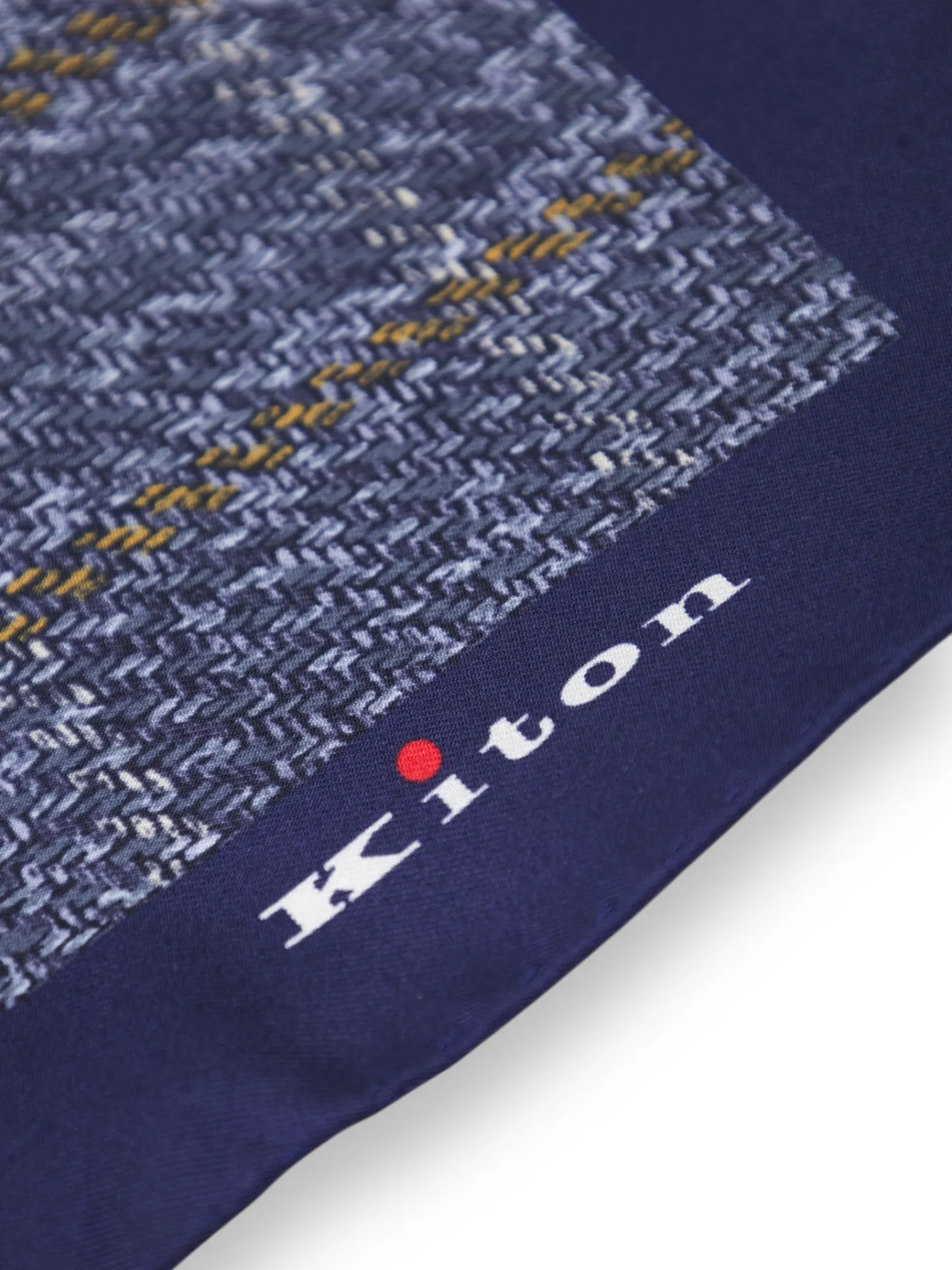 Kiton Navy Silk Checkered Pocket Square