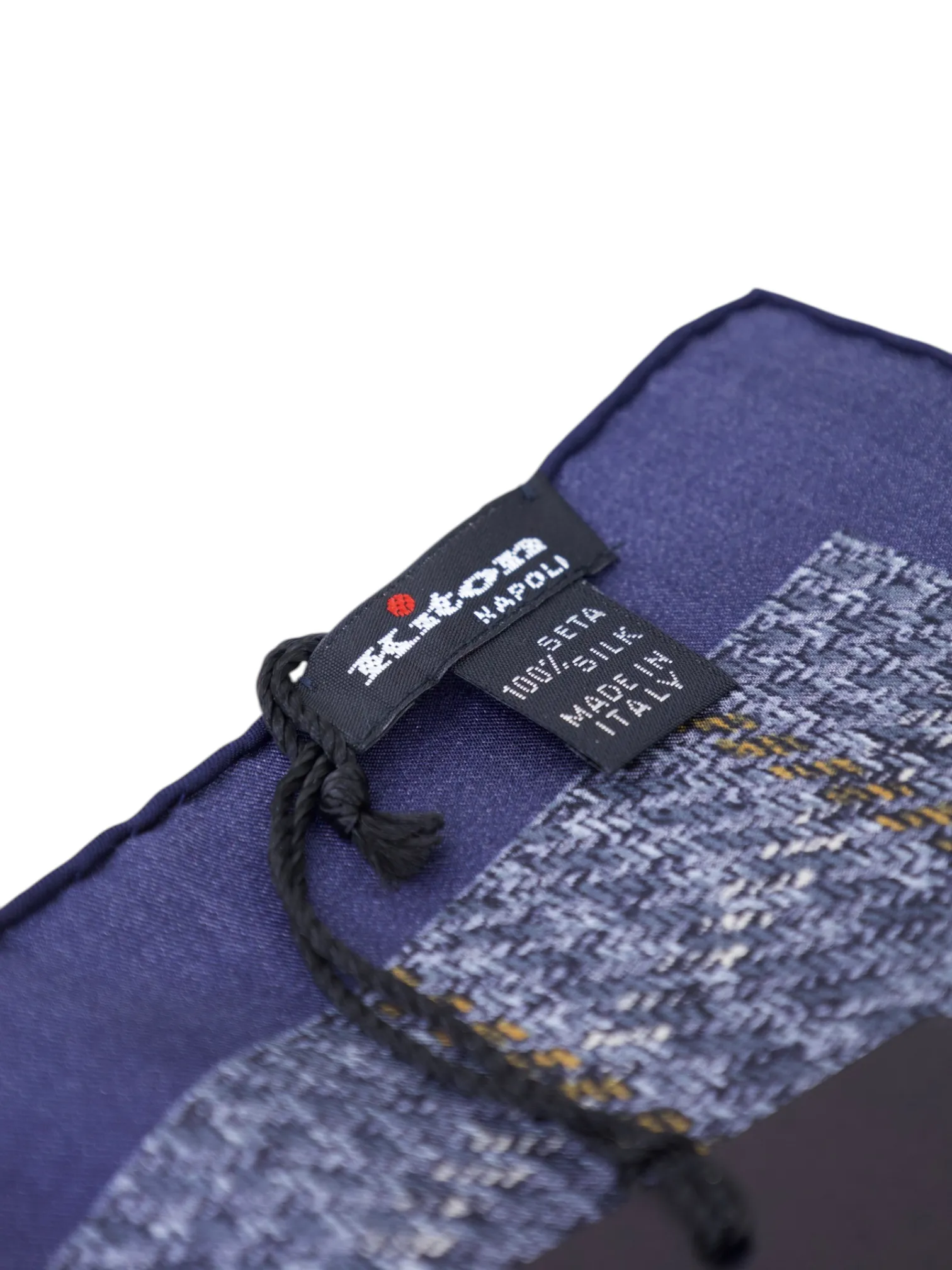 Kiton Navy Silk Checkered Pocket Square