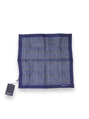 Kiton Navy Silk Checkered Pocket Square