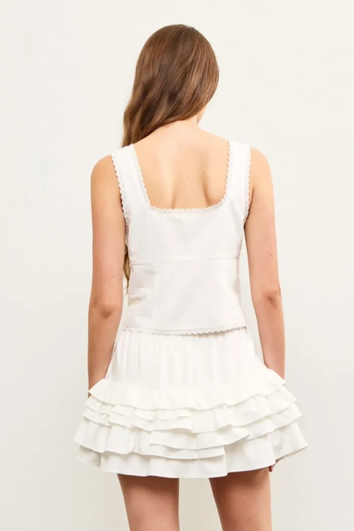 Lace Trim Tie Front Top