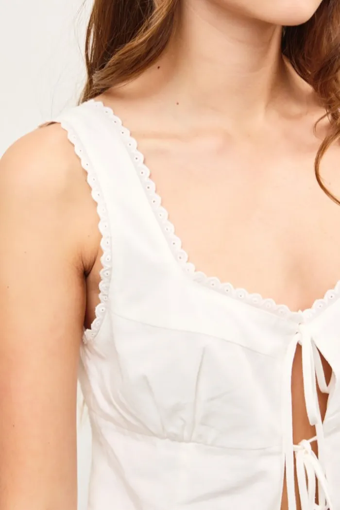 Lace Trim Tie Front Top