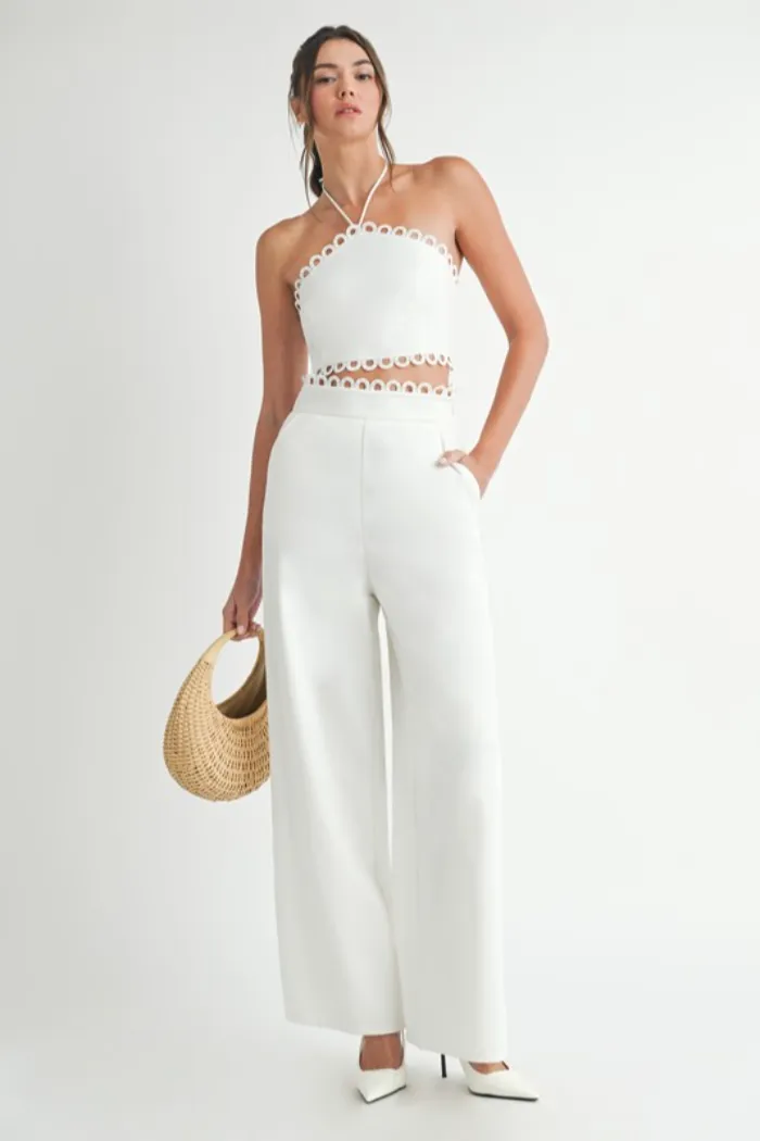 Lace Trim Wide Leg Pant