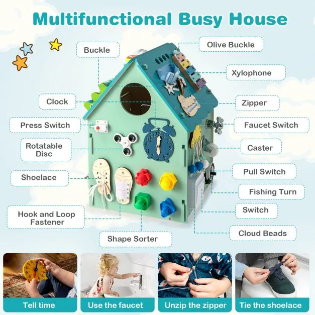 Large Deluxe Montessori Sensory Busy Board | Learning Activity Toy | Interior Storage | Music Box