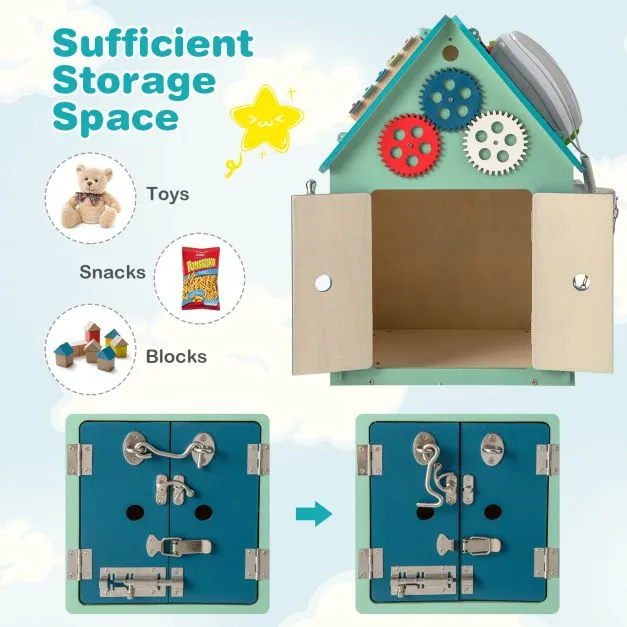 Large Deluxe Montessori Sensory Busy Board | Learning Activity Toy | Interior Storage | Music Box