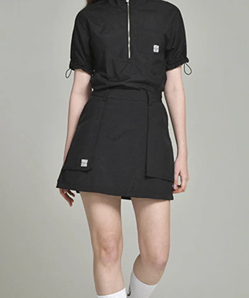 LENUCU Woven Out Pocket Skirt - Black