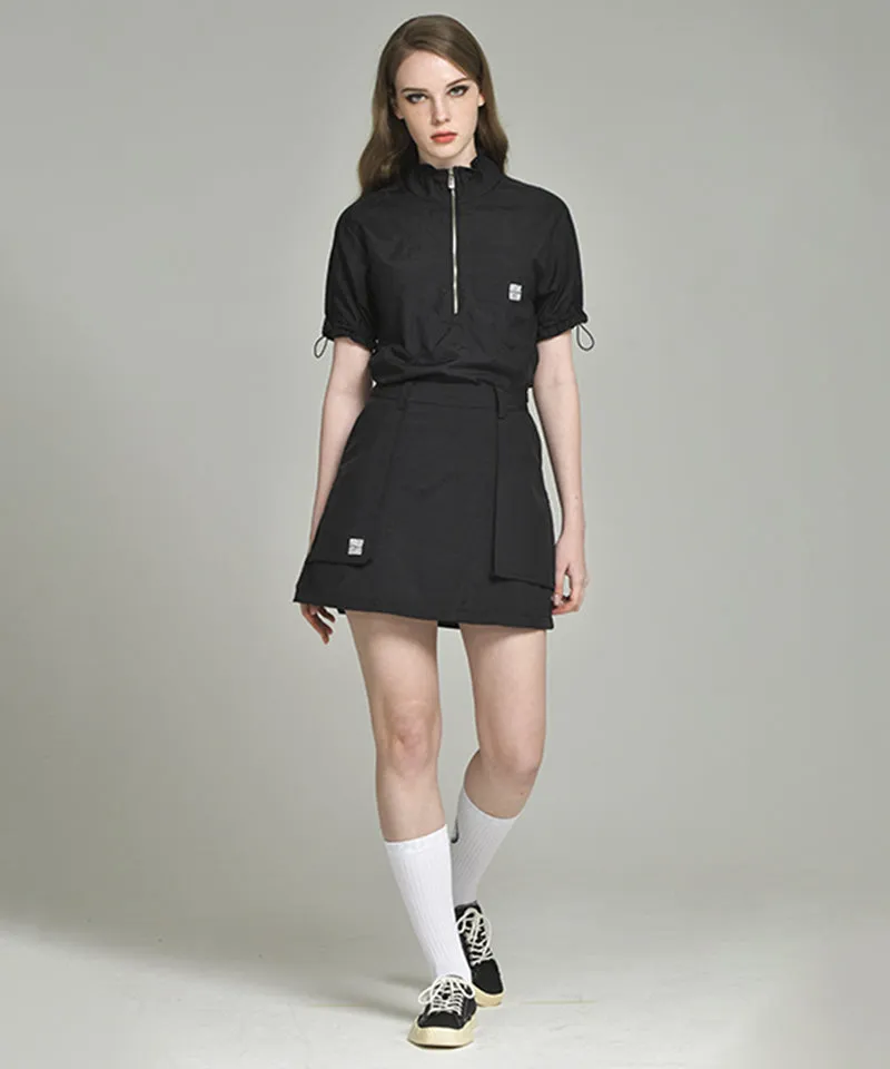 LENUCU Woven Out Pocket Skirt - Black