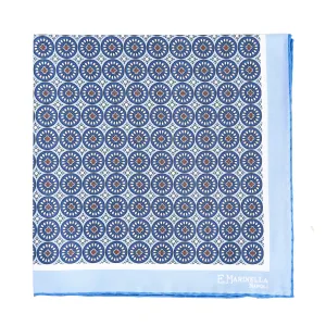 LIGHT BLUE HAND-PRINTED SILK POCKET SQUARE