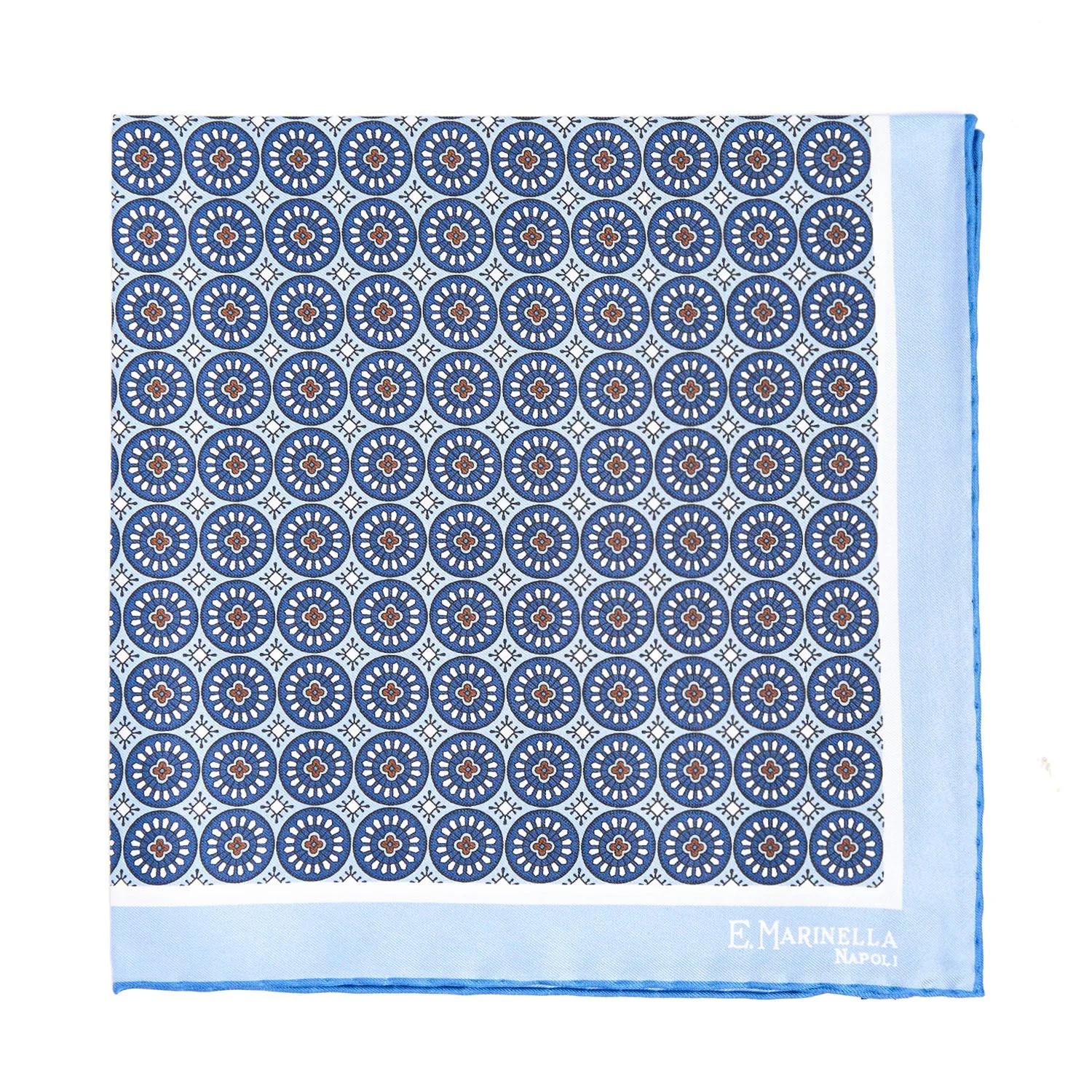 LIGHT BLUE HAND-PRINTED SILK POCKET SQUARE