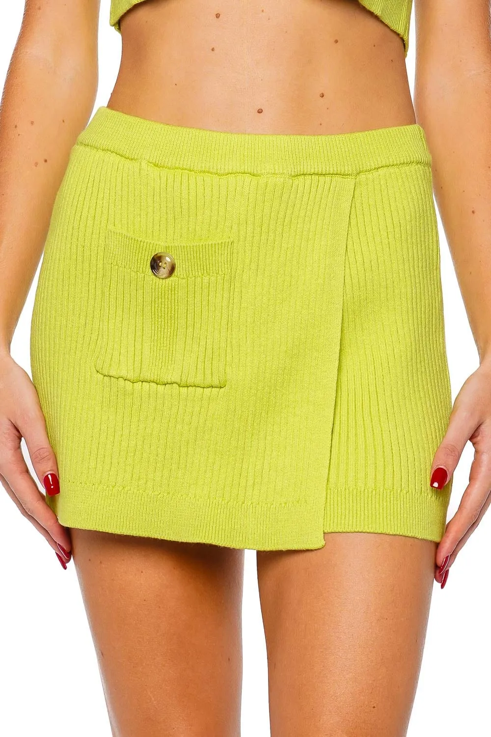 Lime Ribbed Knit Mini Skort