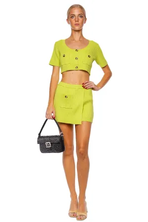 Lime Ribbed Knit Mini Skort