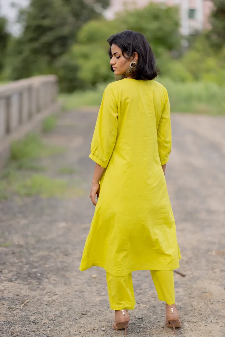 Lime yellow gathered Kurta set