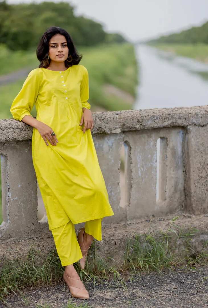 Lime yellow gathered Kurta set