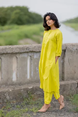 Lime yellow gathered Kurta set