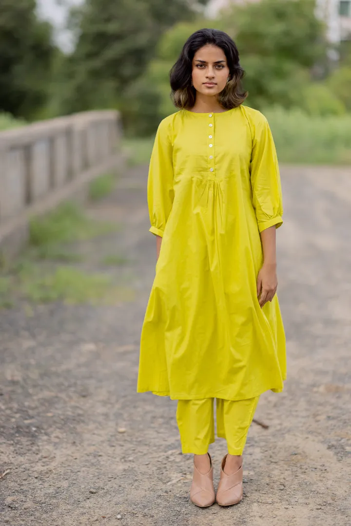 Lime yellow gathered Kurta set