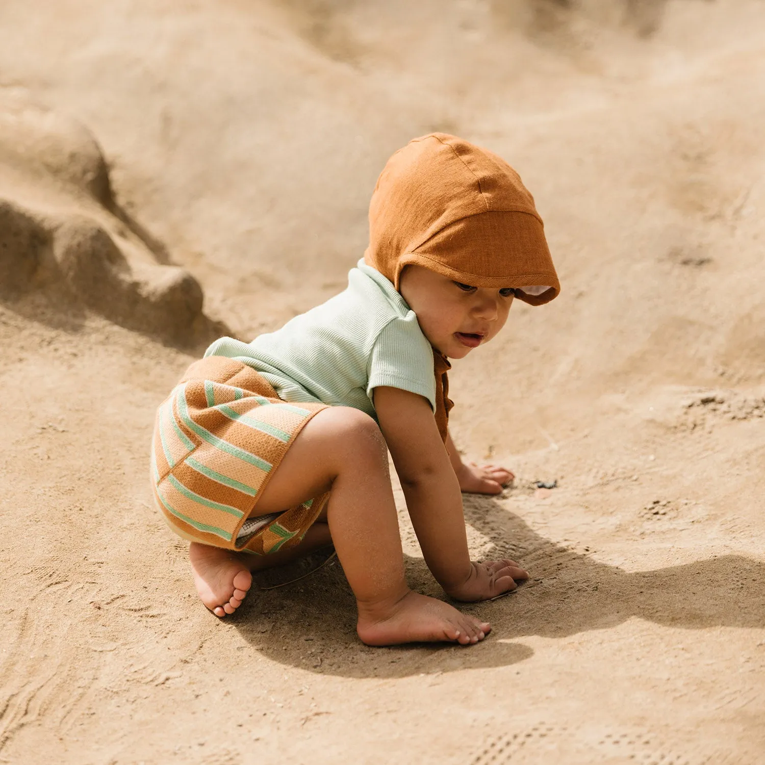 Linen Brimmed Bonnet - Rust