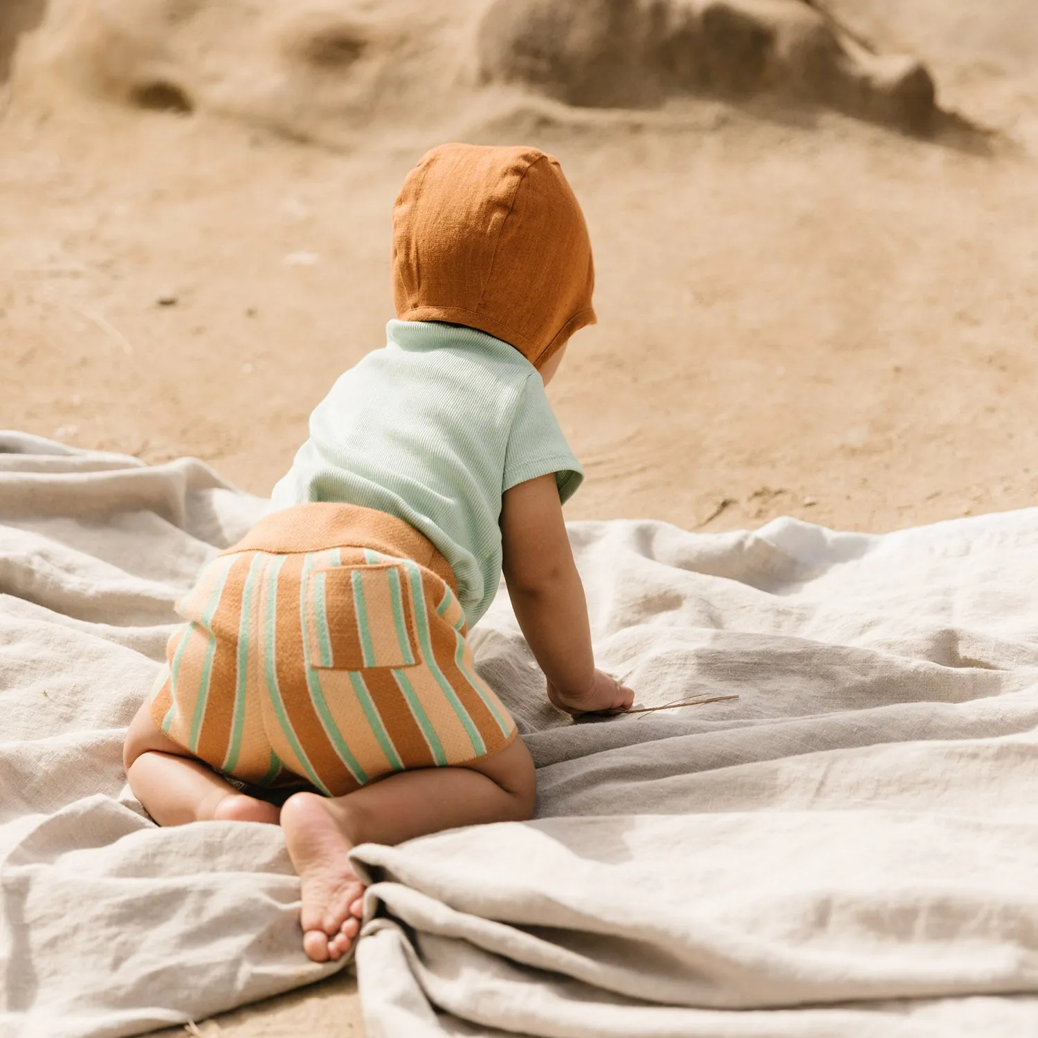 Linen Brimmed Bonnet - Rust