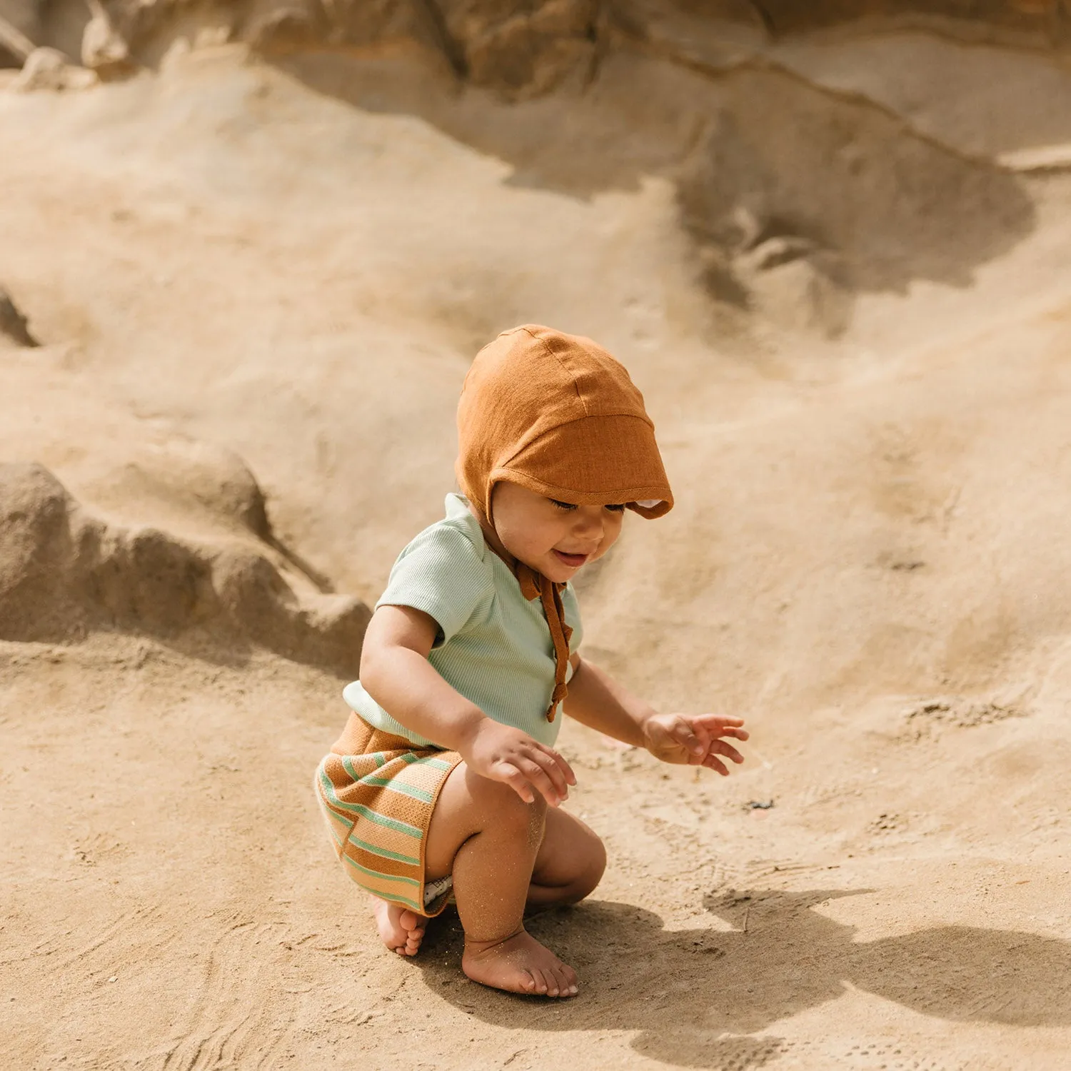 Linen Brimmed Bonnet - Rust