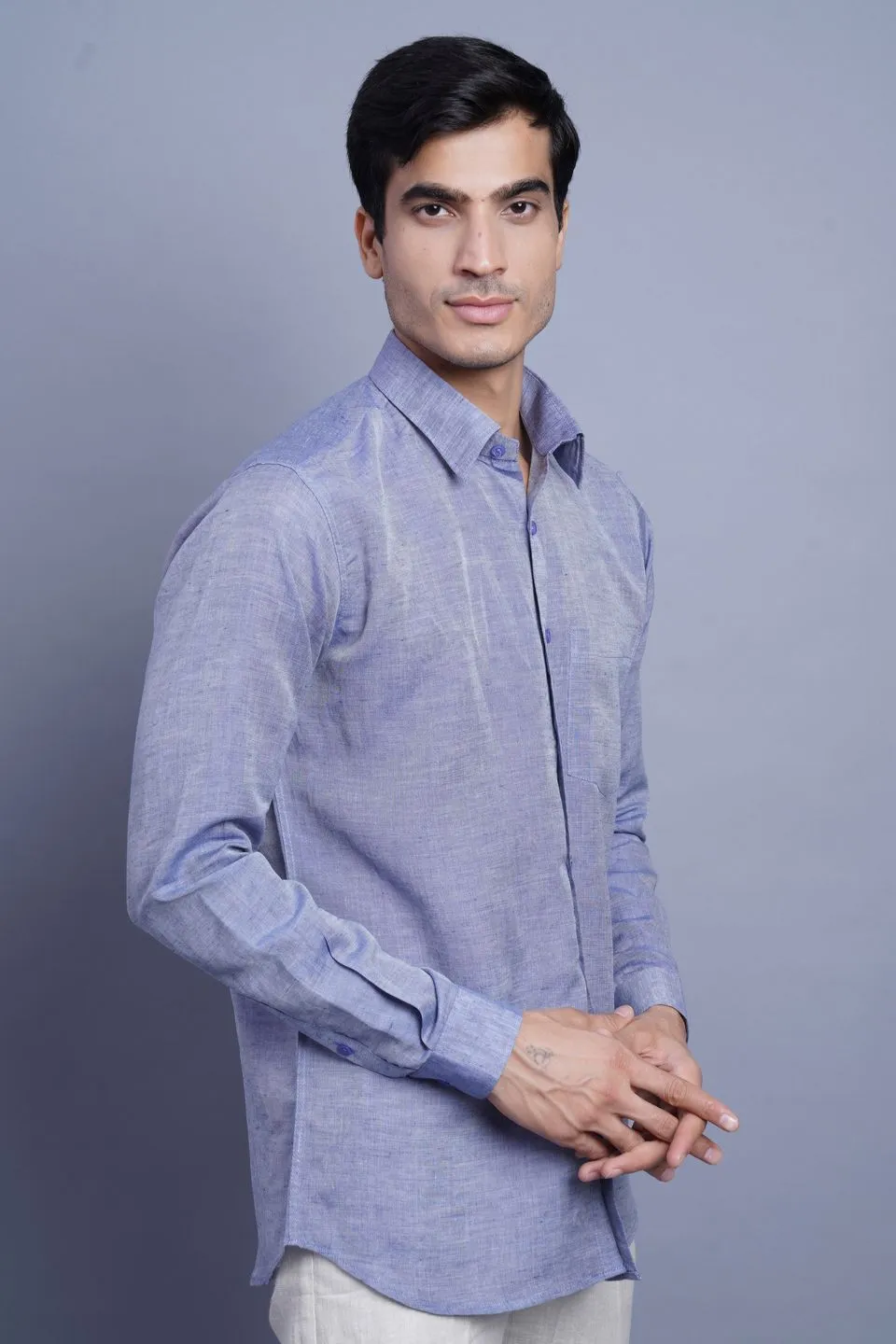 Linen Cotton Blue Shirt