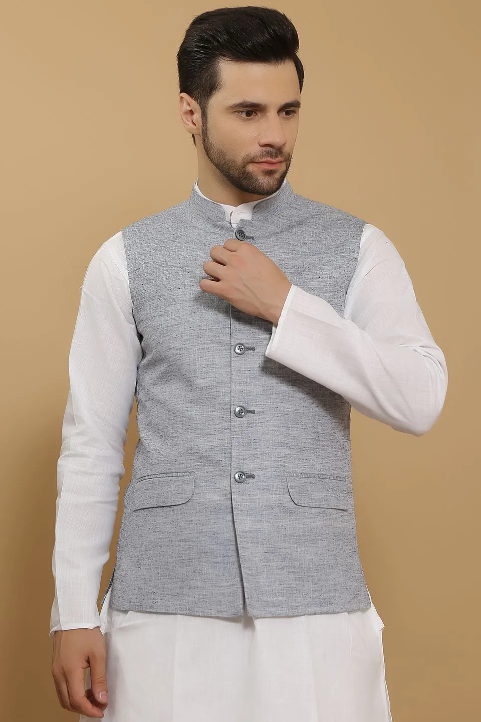 Linen Cotton Grey 1 Modi Nehru Jacket