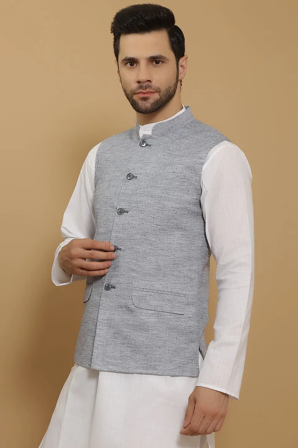 Linen Cotton Grey 1 Modi Nehru Jacket