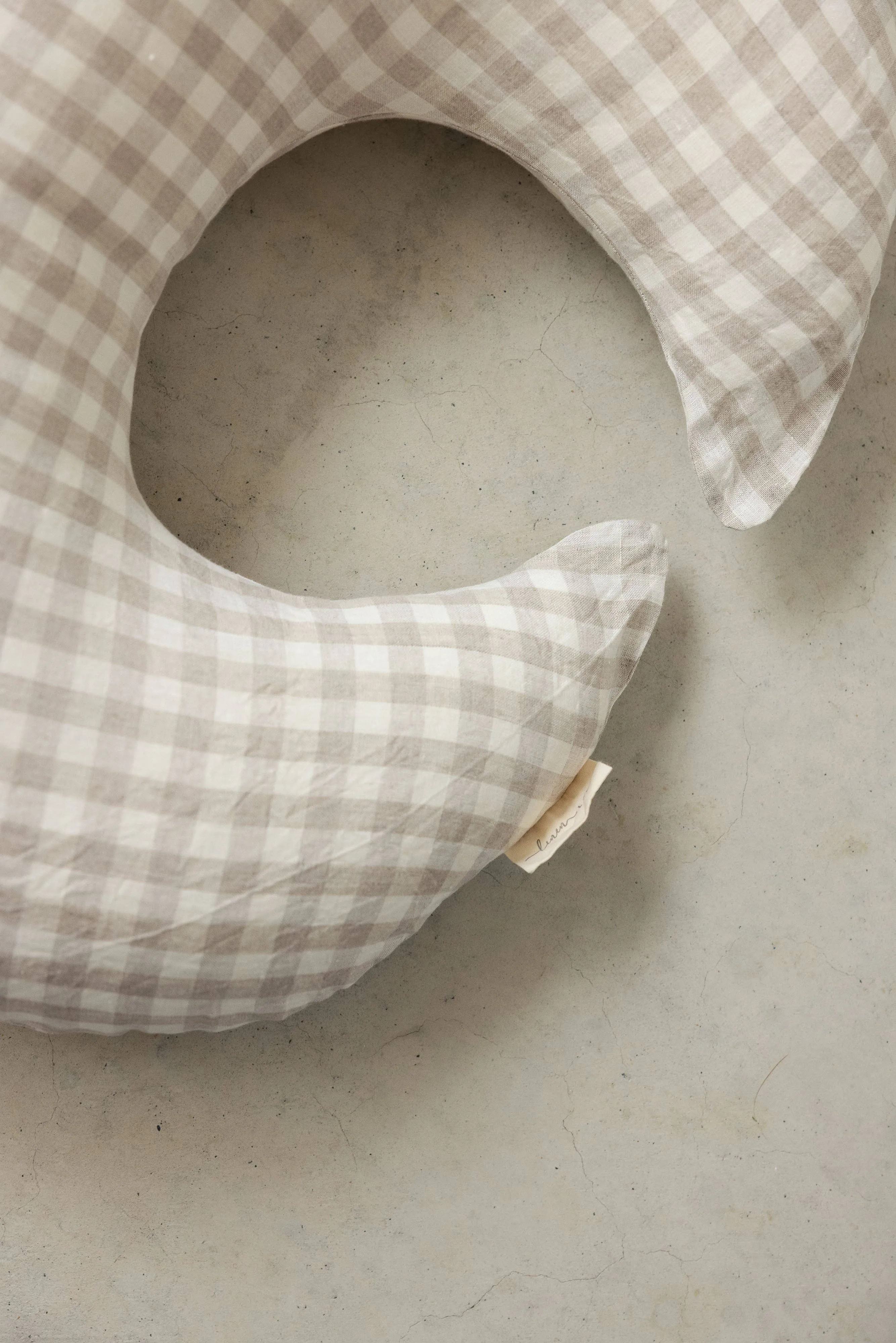 linen label - Nursing Pillow & Cover- Moon Shape- Gingham