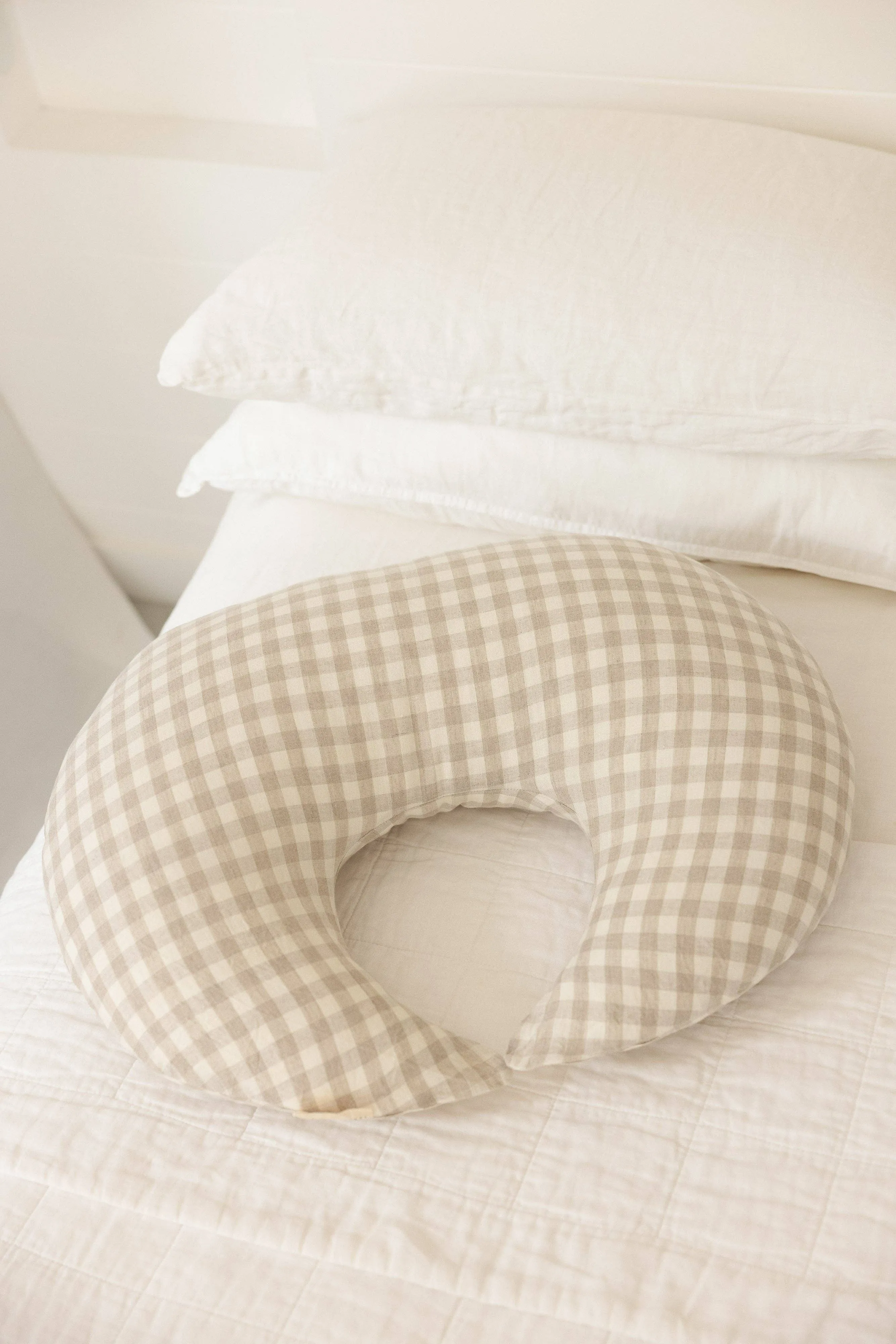 linen label - Nursing Pillow & Cover- Moon Shape- Gingham