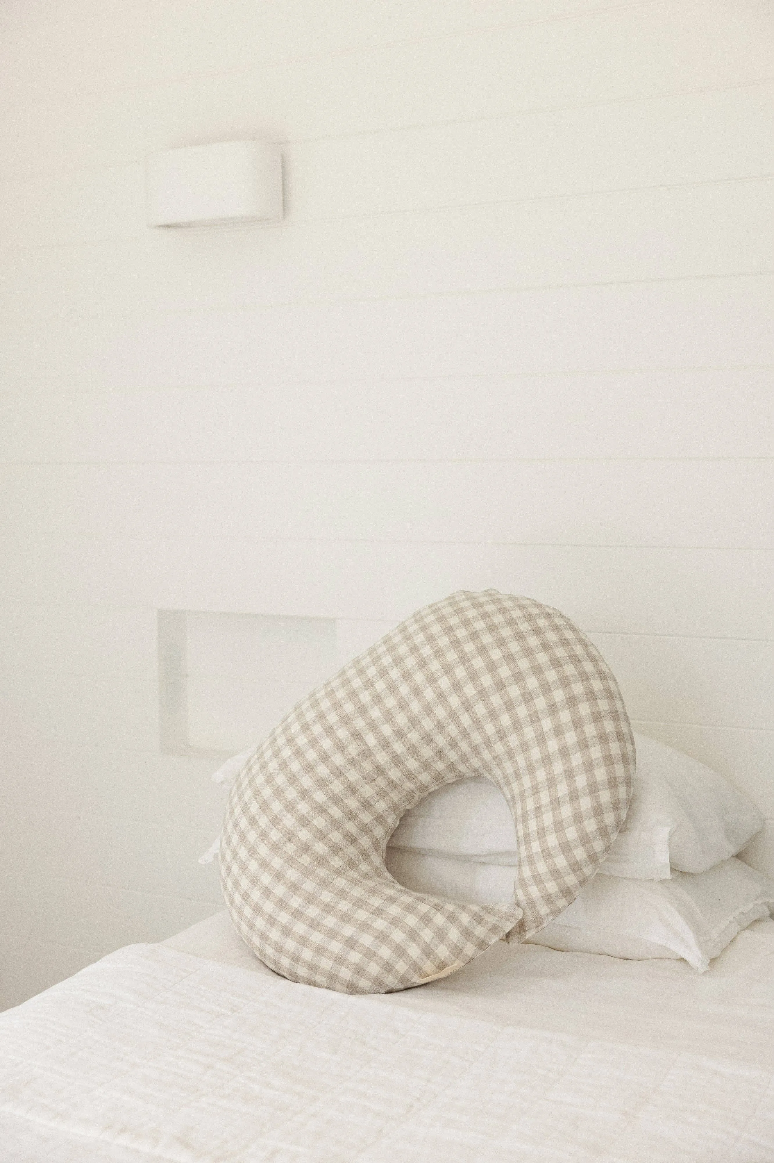 linen label - Nursing Pillow & Cover- Moon Shape- Gingham