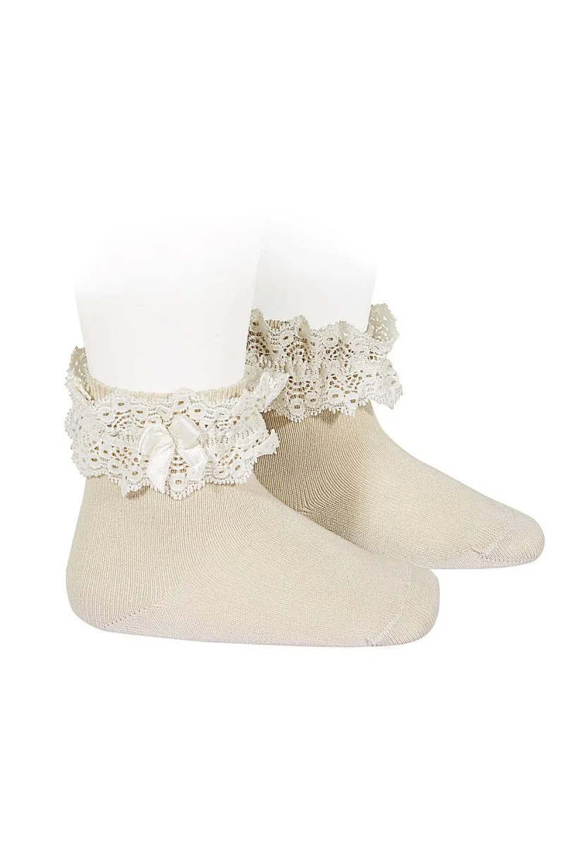Linen Lace Trim Ankle Socks