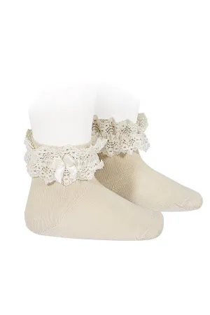 Linen Lace Trim Ankle Socks