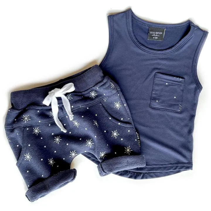 Little Bipsy Star Pocket Bamboo Tank - Navy