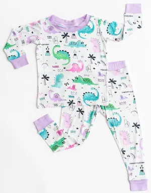 Little Sleepies Pink/Purple Dinosaurs Bamboo 2pc Pajama Set