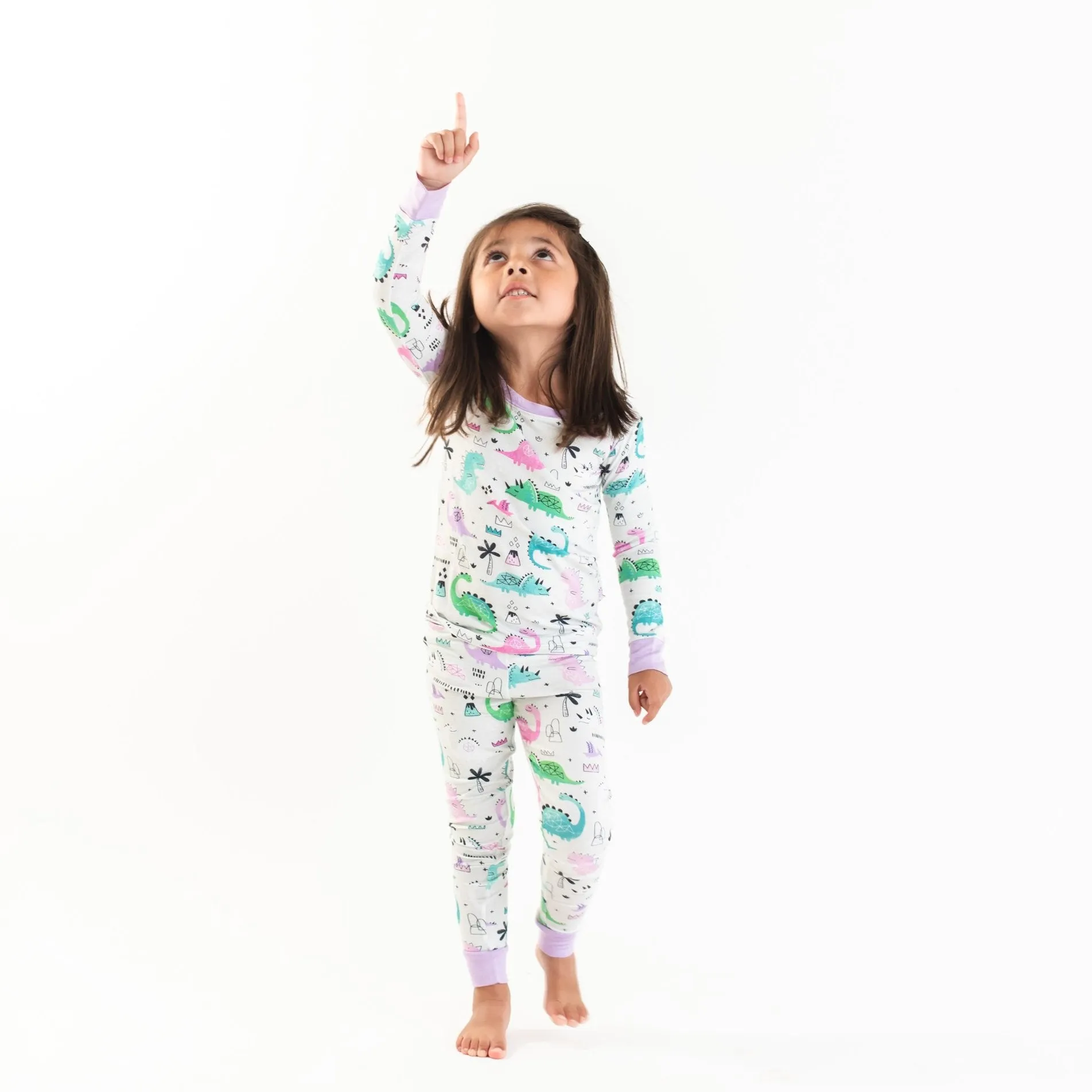 Little Sleepies Pink/Purple Dinosaurs Bamboo 2pc Pajama Set