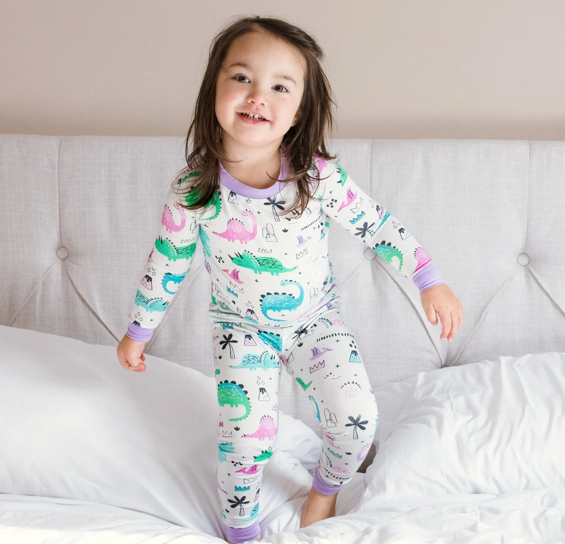Little Sleepies Pink/Purple Dinosaurs Bamboo 2pc Pajama Set