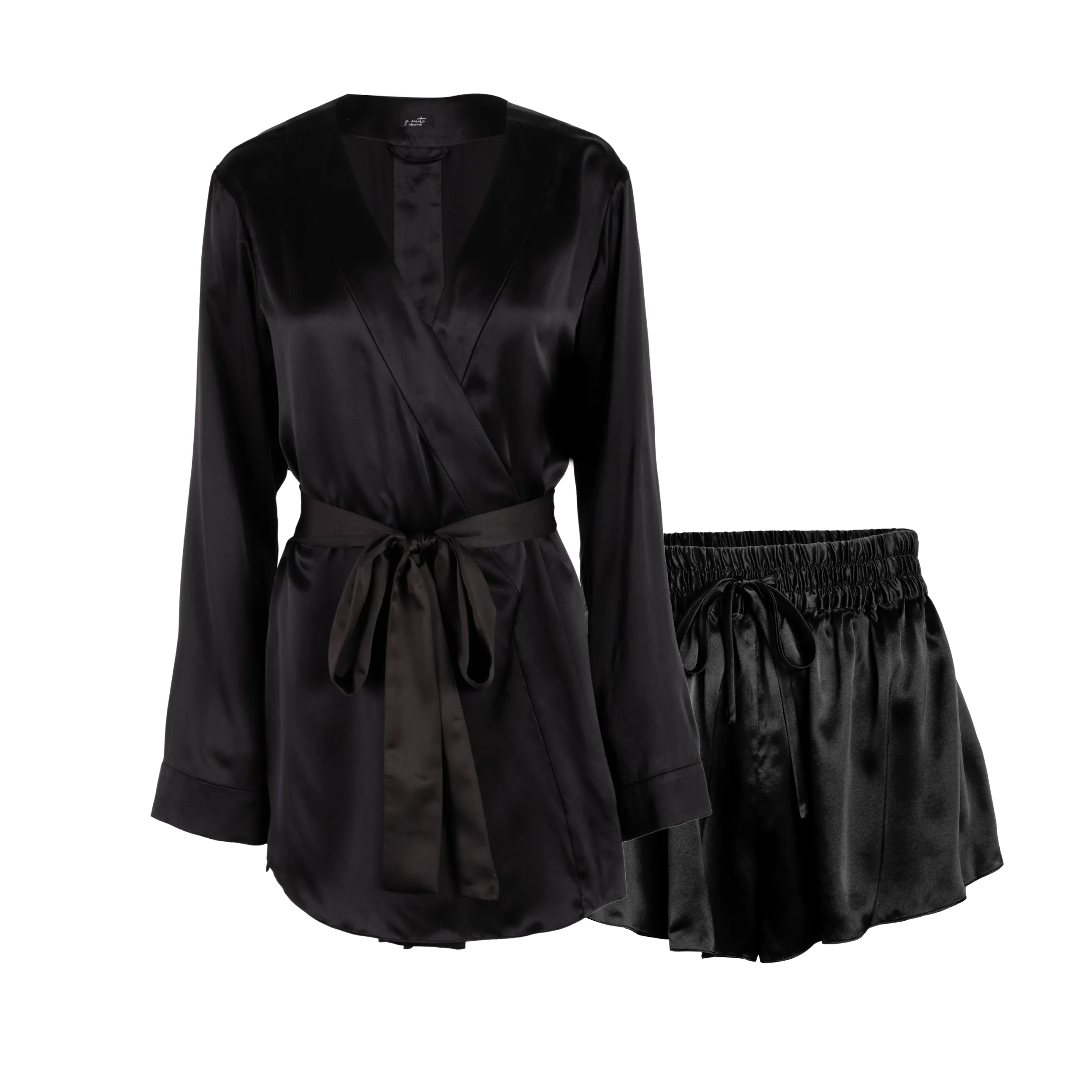 LOLA SILK SHORT ROBE & SHORT IN NOIRE