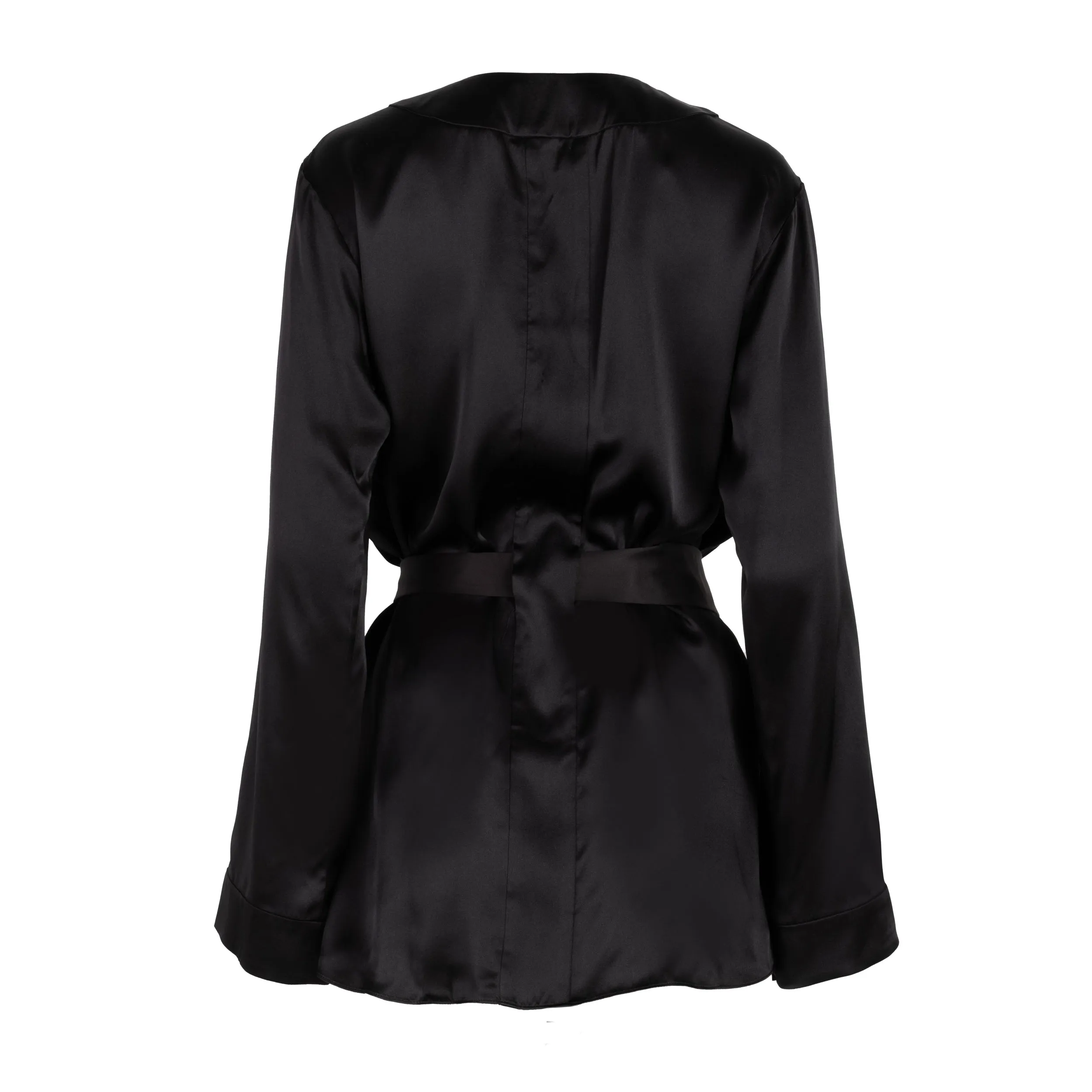LOLA SILK SHORT ROBE & SHORT IN NOIRE