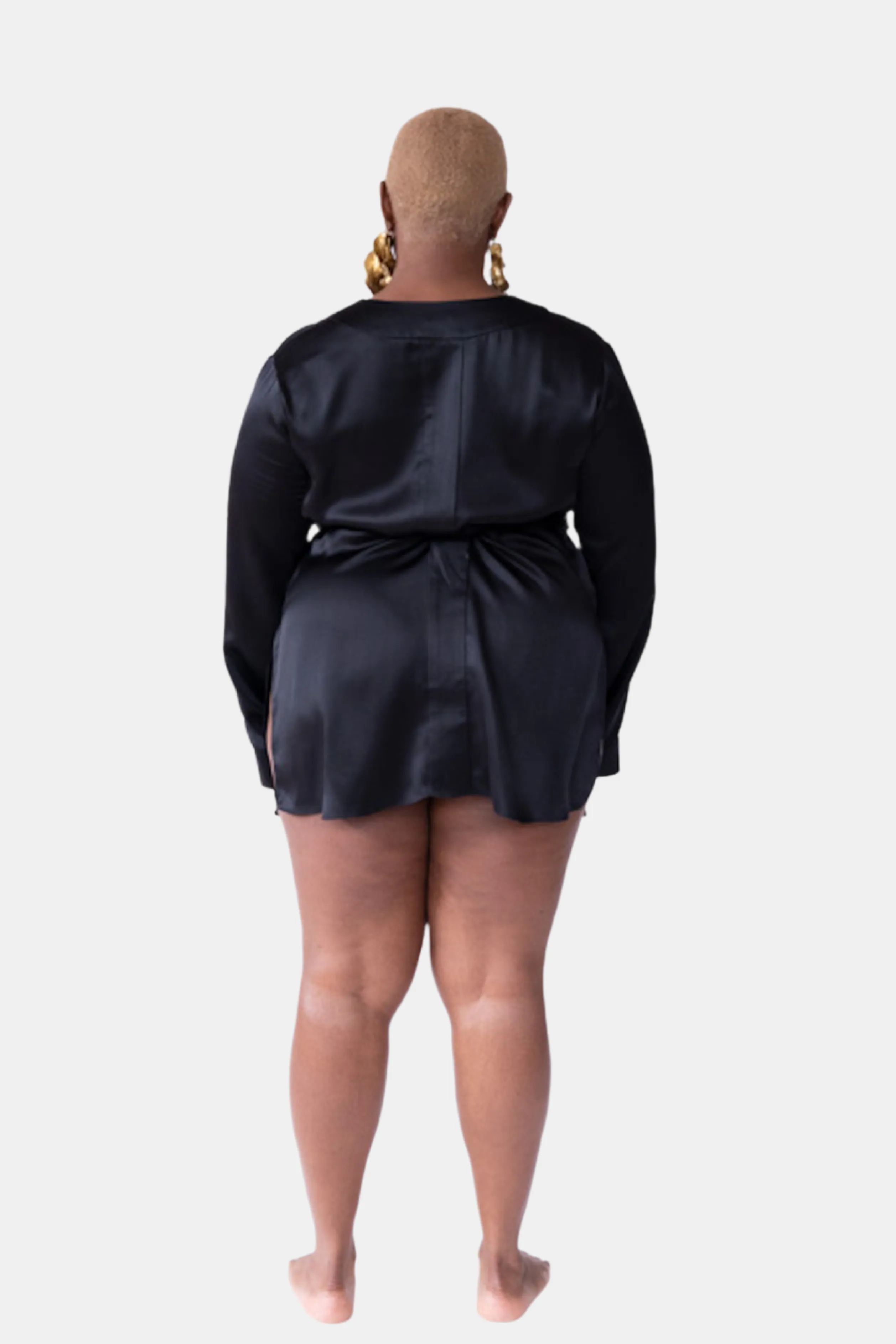 LOLA SILK SHORT ROBE & SHORT IN NOIRE