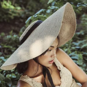 Lola Wide Brim Jute Straw Hat, with Black Strap (Pre-order)
