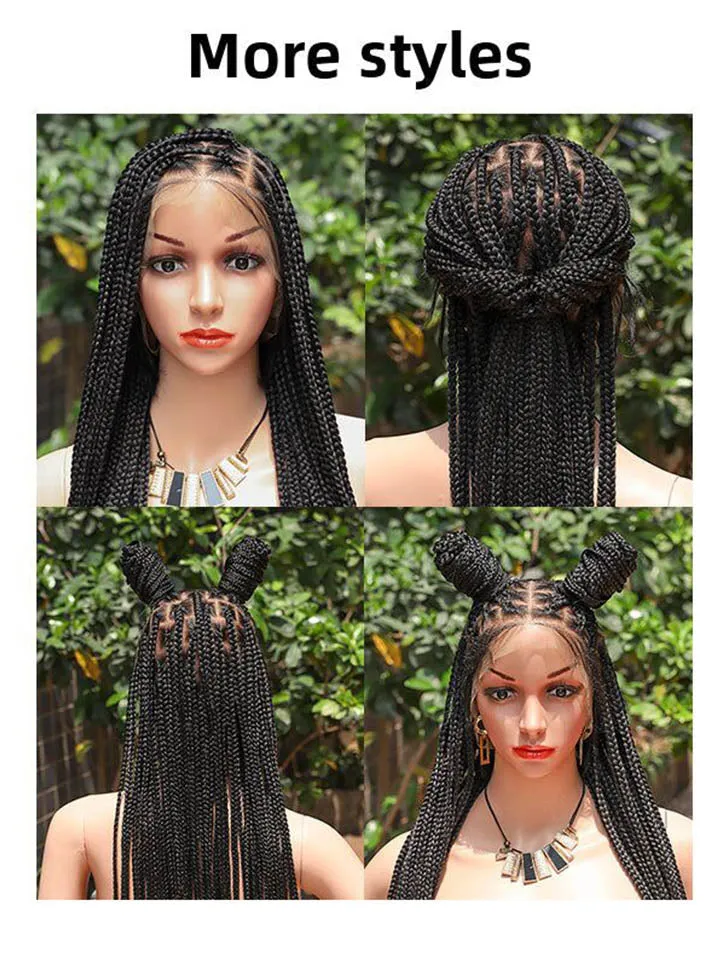 Long Knotless Classic Box Braid Synthetic Lace Front Wig Natural And Easy To Wear