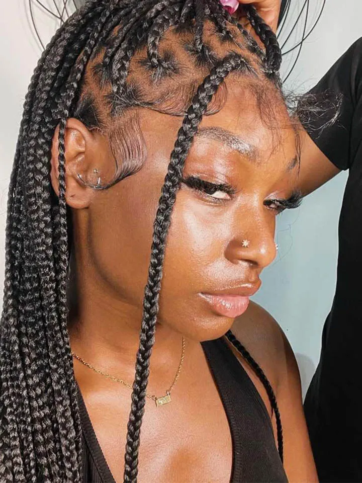 Long Knotless Classic Box Braid Synthetic Lace Front Wig Natural And Easy To Wear