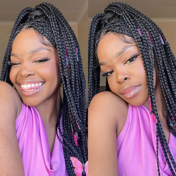 Long Knotless Classic Box Braid Synthetic Lace Front Wig Natural And Easy To Wear
