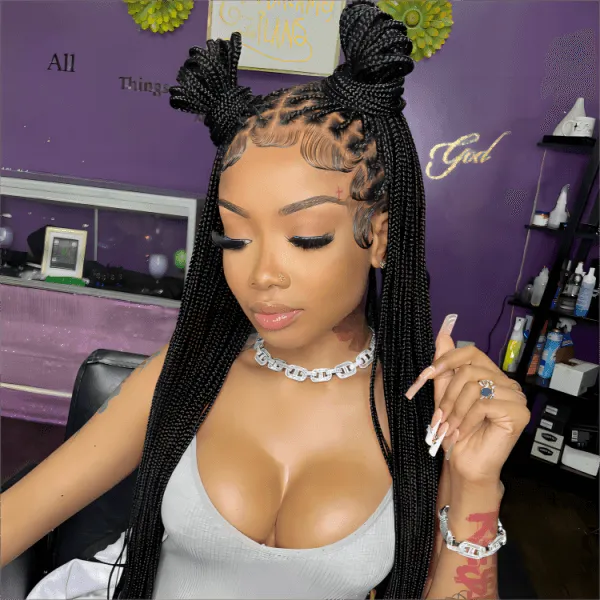 Long Knotless Classic Box Braid Synthetic Lace Front Wig Natural And Easy To Wear