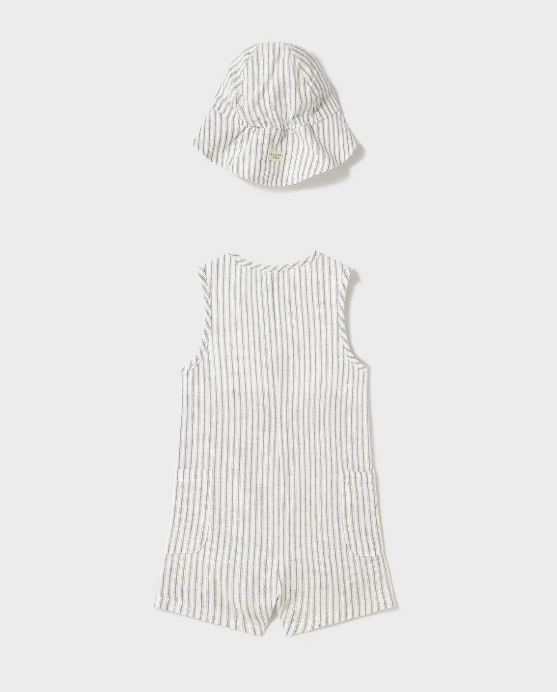 Mayoral Baby Stripe Linen Romper w Bucket Hat