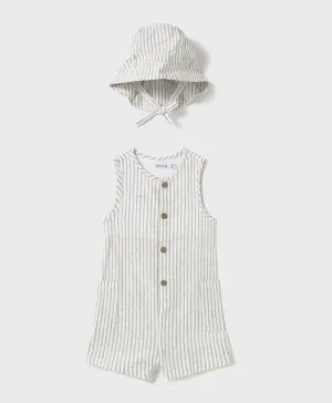 Mayoral Baby Stripe Linen Romper w Bucket Hat