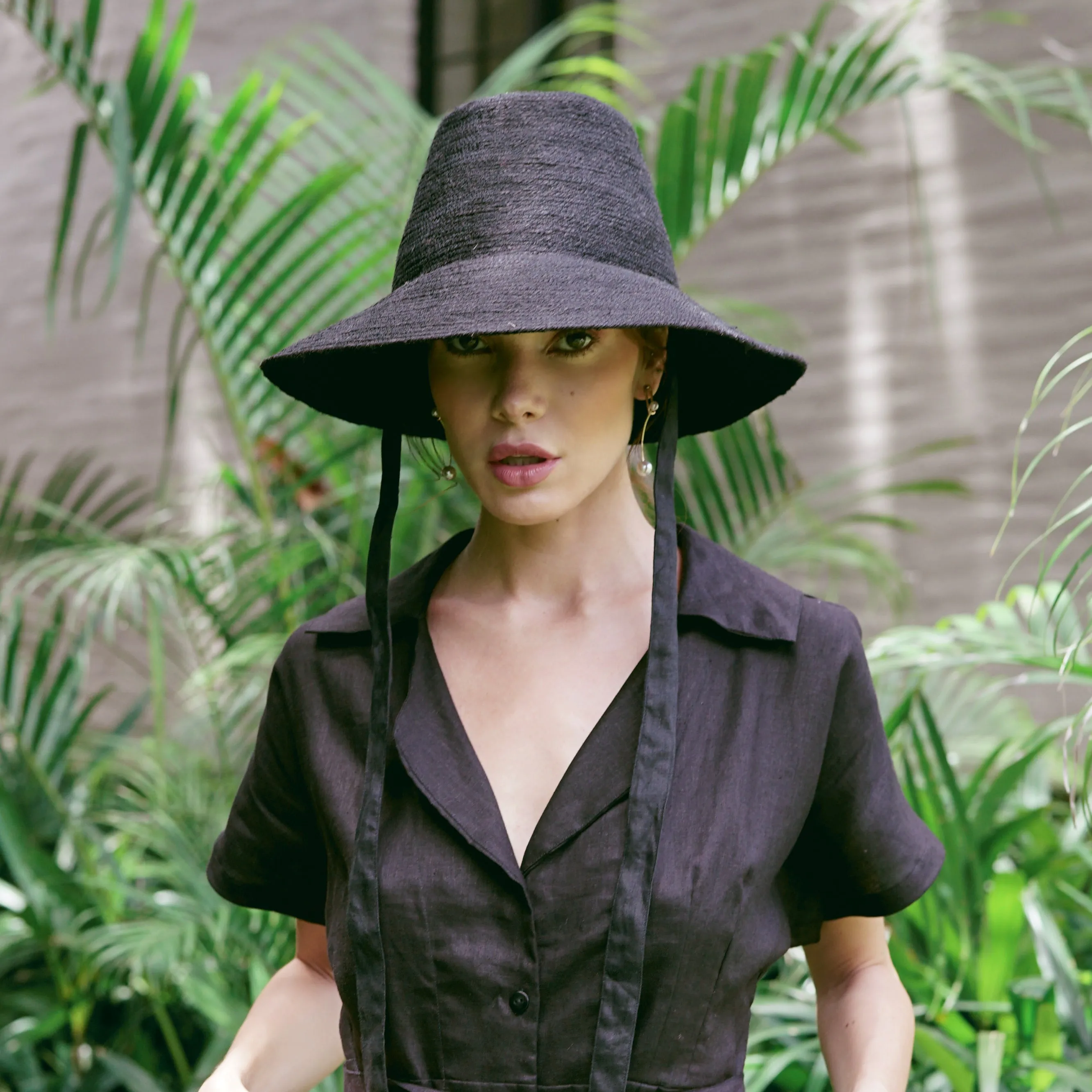 Meg Jute Straw Hat, in Black