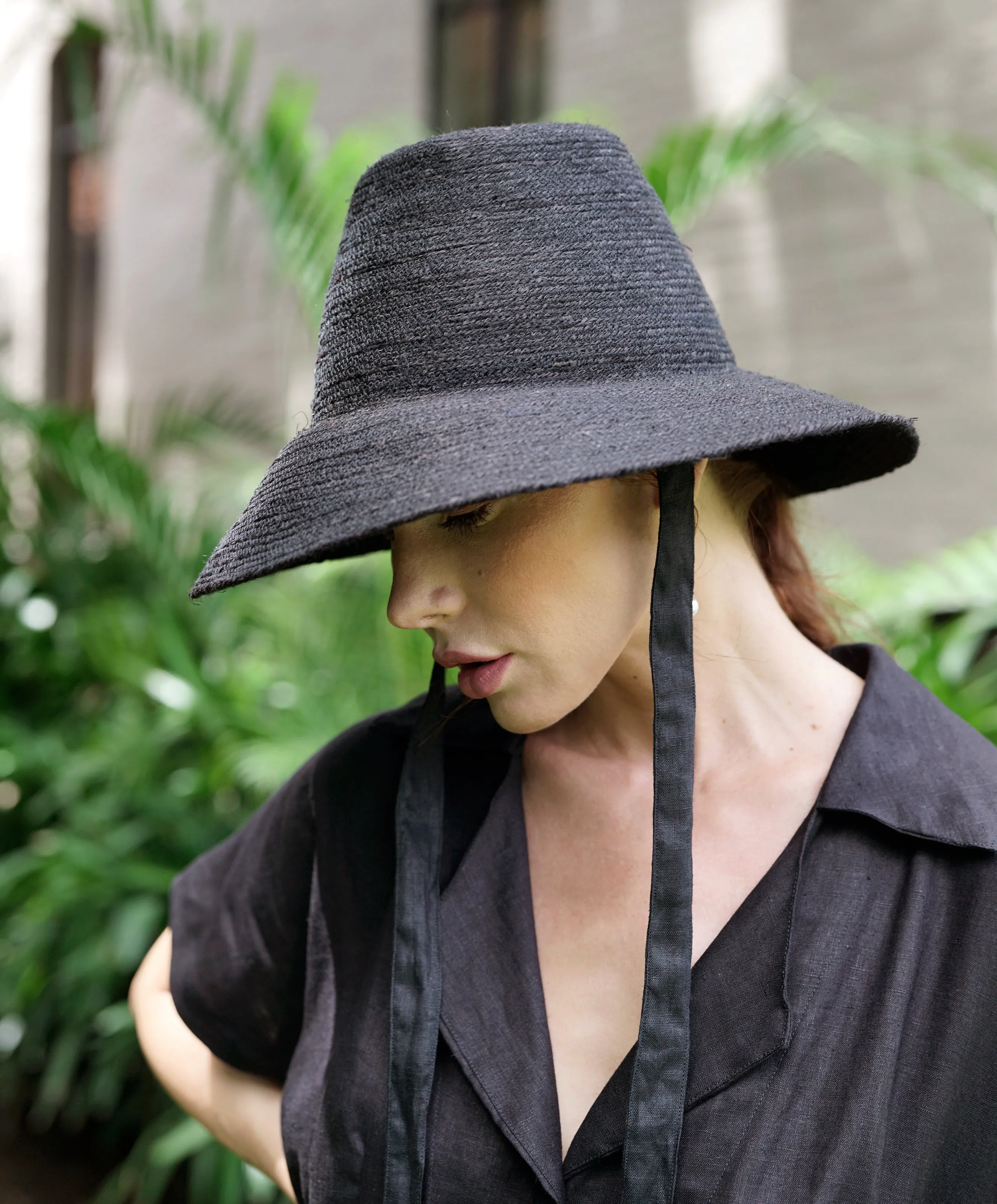 Meg Jute Straw Hat, in Black