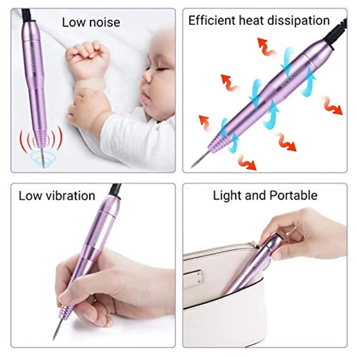 MelodySusie Portable Electric Nail Drill, Compact Efile Electrical Professional Nail File Kit for Acrylic, Gel Nails, Manicure Pedicure Polishing Shape Tools Design for Home Salon Use, Purple