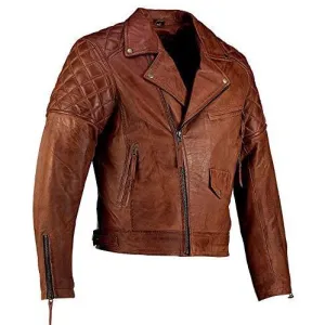 Mens Ashwood Diamond Vintage Brown Biker Style Leather Jacket