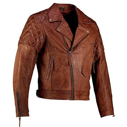 Mens Ashwood Diamond Vintage Brown Biker Style Leather Jacket