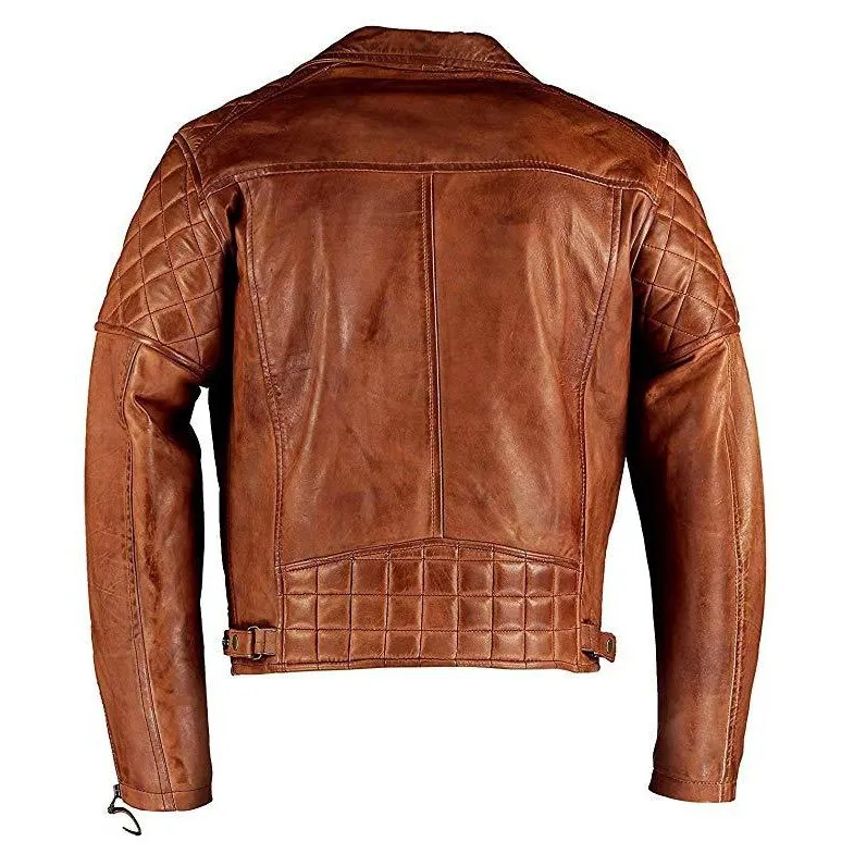 Mens Ashwood Diamond Vintage Brown Biker Style Leather Jacket
