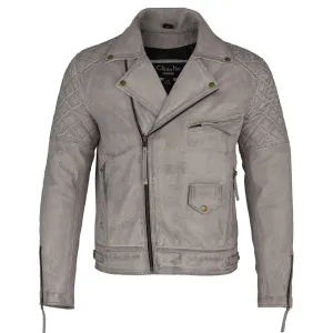 Mens Ashwood Diamond Vintage Grey Biker Style Leather Jacket